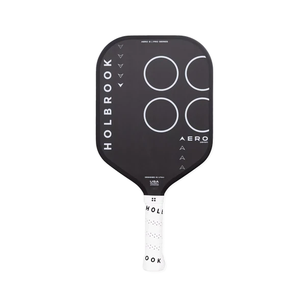 Black pickleball paddle with 'Holbrook' branding on a white background